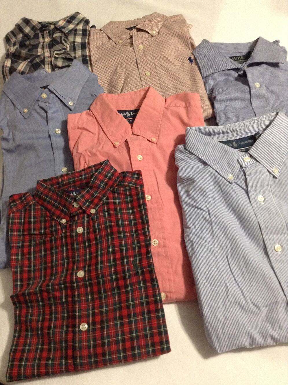 Lot of 7 Ralph Lauren Mens & Womens Long Sleeve Button Down Shirts Plaid Oxford